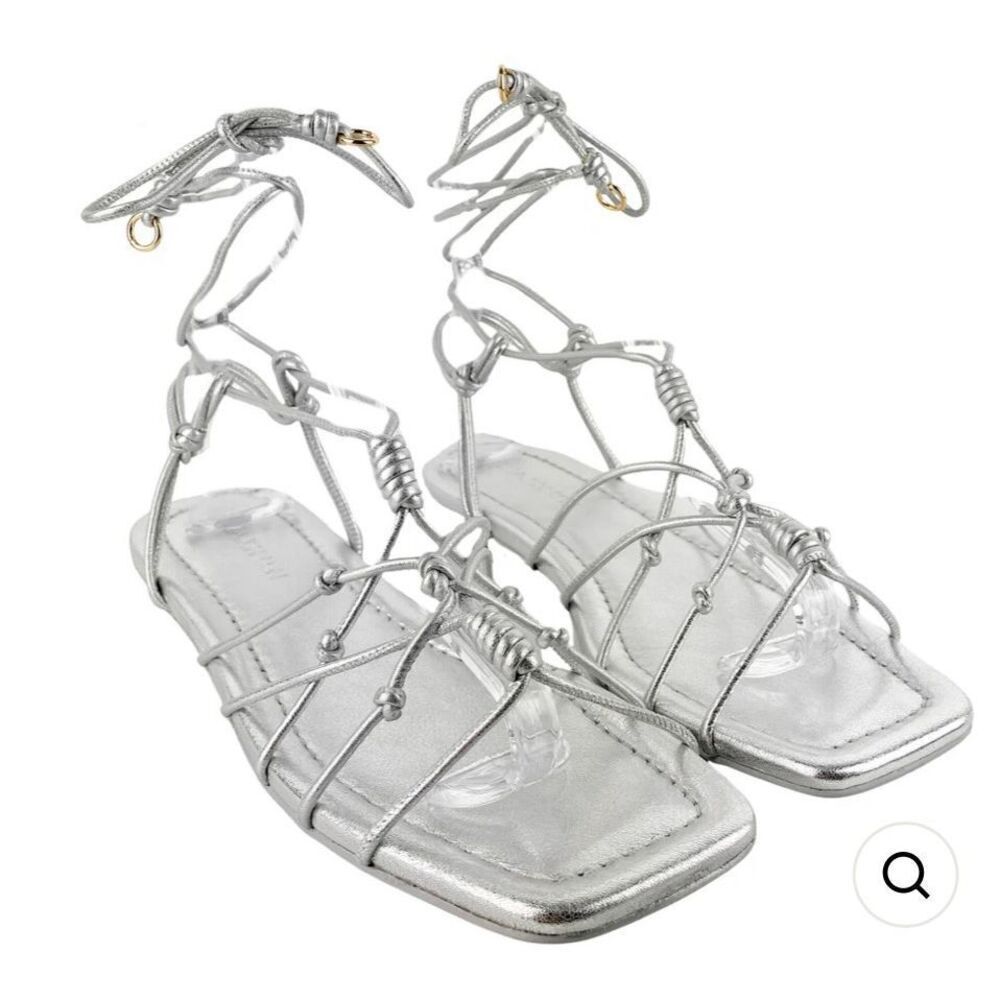 ULLA JOHNSON FREYA FLAT IN METALLIC SILVER NWB Size 38.5/ 8 1/2